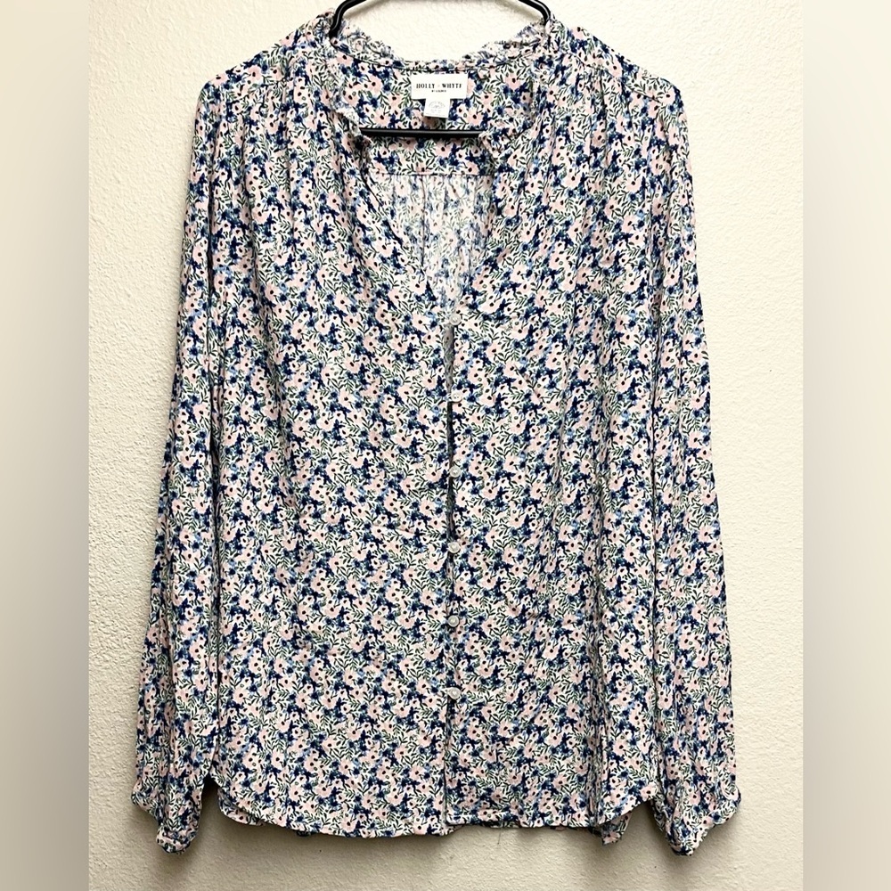 HOLLY WHYTE BY LINDEX FLORAL BLOUSE LONG SLEEVE EURO SIZE 44 US Size Large EUC